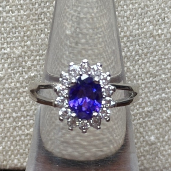 Sterling Silver Purple Halo Ring - Picture 1 of 10